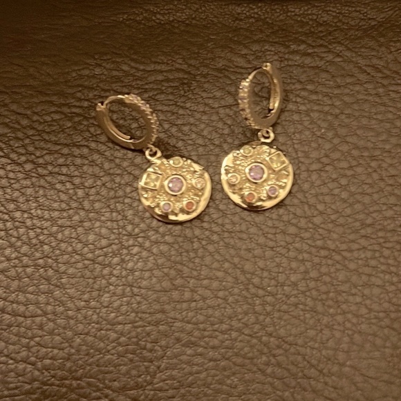Gold Colorful Stones Drop Earrings - Picture 4 of 4